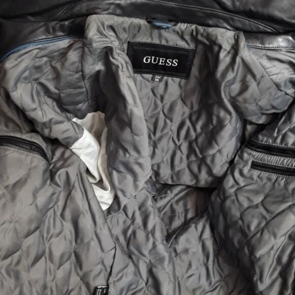 Guess Genuine Leather Men’s Jacket XXL Multi Pockets Front Zip - Picture 10 of 11